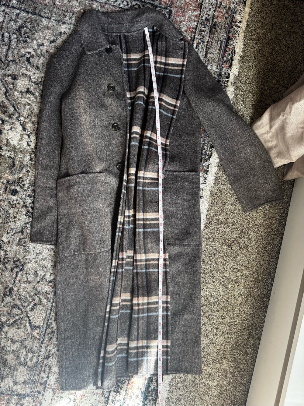 Banana Republic Reversible Wool Blend Long Coat in Brown/Plaid - Picture 4 of 7